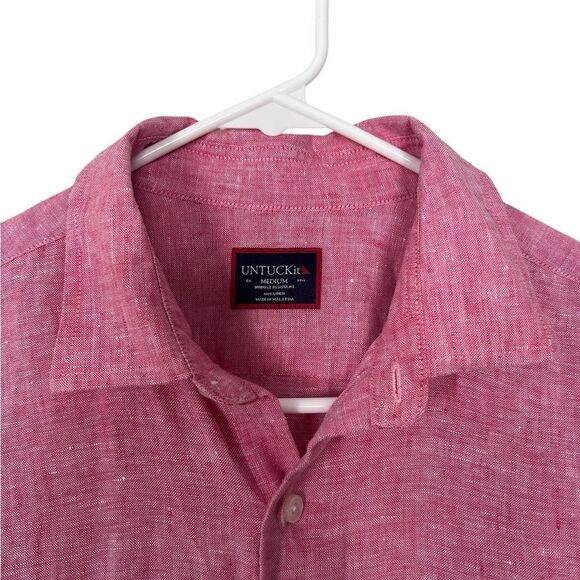UNTUCKit Red 100% Linen Lightweight Long Sleeve Button Up Shirt Medium Men - Picture 2 of 11